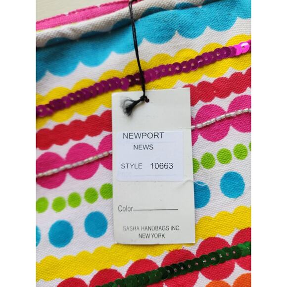 TOTE-NEWPORT NEWS-Bright Colors-Sequins-Beads-Beach-Carry On - Picture 8 of 16